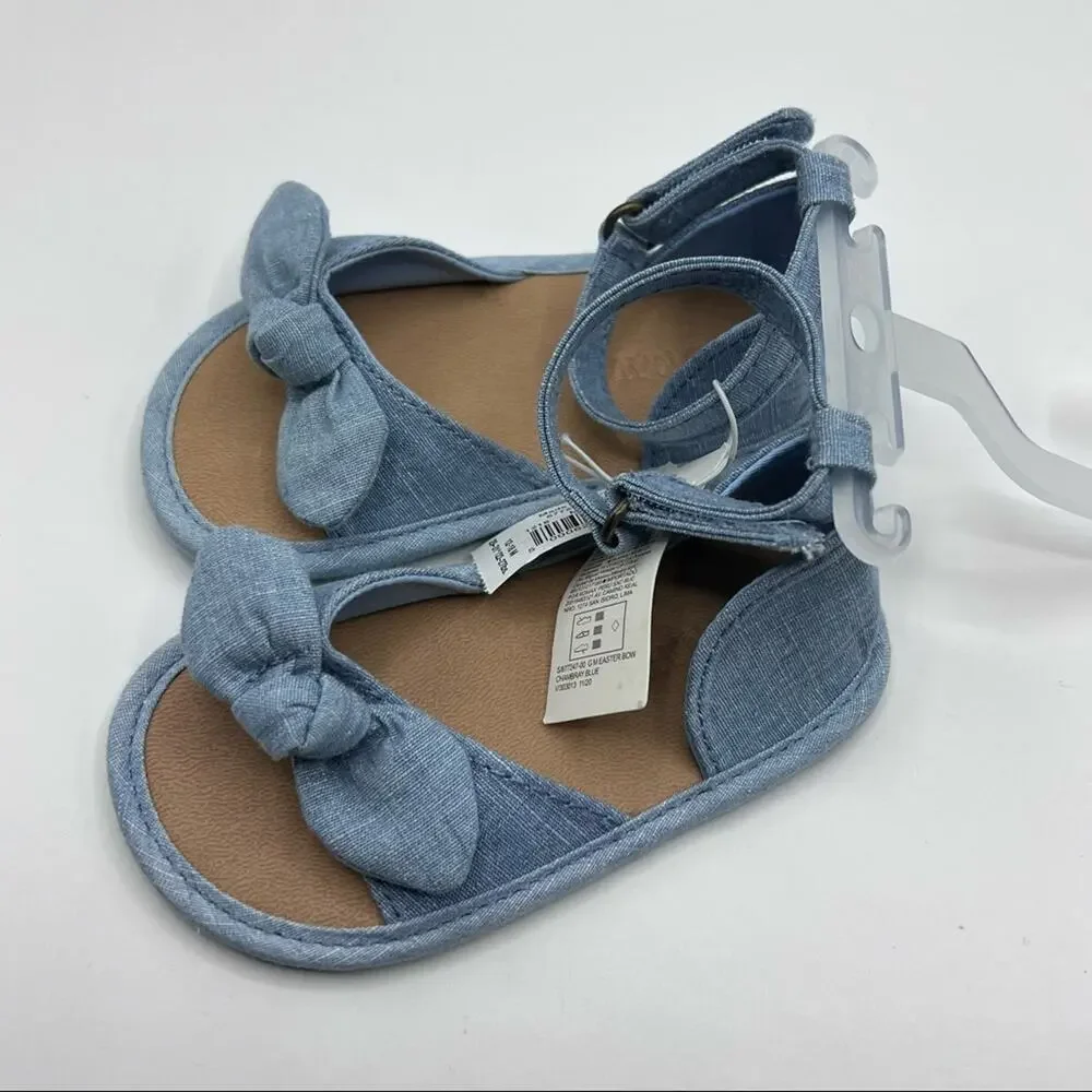 Old Navy Baby Blue Denim Bow Walker Style  Sandal Sz 12-18M